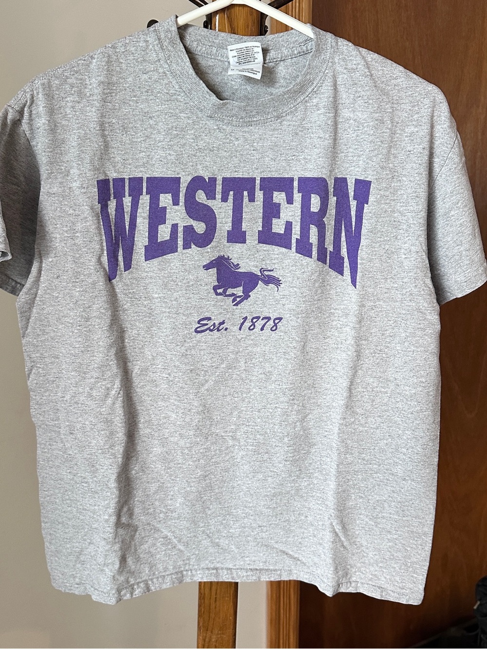 Western University Graphic T-Shirt - Gray with Purple Logo